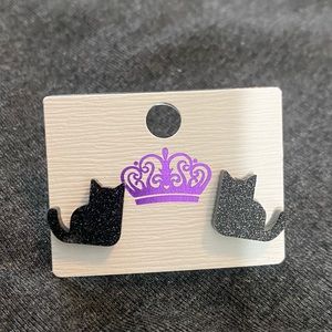 Black glitter black cat earrings